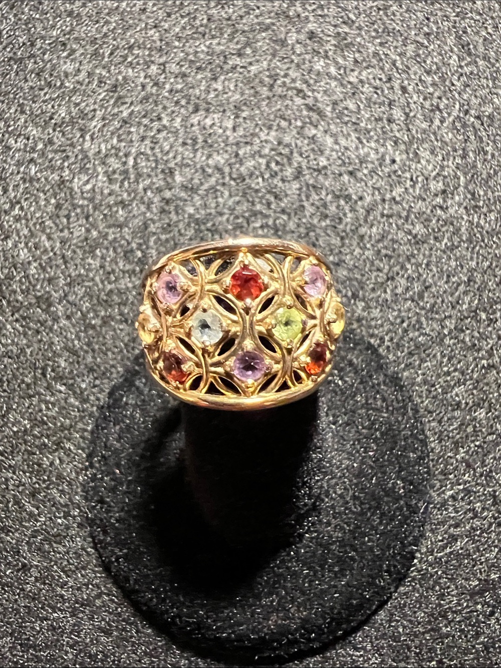 925Silver/14k plated Multi-Gemstone Filigree Statement Ring - Women Jewelry
